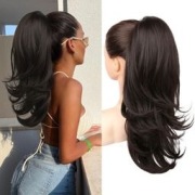 Flufymooz przedłużenie kucyka 50 cm z trokiem syntetyczne czarny-brąz