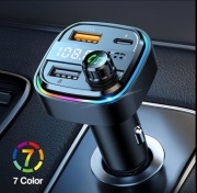 Transmiter FM Bluetooth Samochodowy USB + USB-C QC/PD 3.1A | RGB 7 Kolorów 