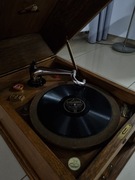 Antyczny Gramofon Gabinetowy DĘBOWY ze Szwajcarii Schowek Płyty Antyk