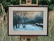 Zimowy pejzaż, Włochy , obraz olejny