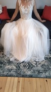 suknia ślubna tiulowa koronka gipiura S/M zwiewna jak nowa księżniczka 