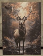 Piękny obraz myśliwski JELEŃ BYK Rykowisko. Polowanie. 30x40cm. Nowy