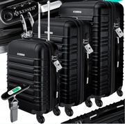 ZESTAW WALIZEK TWARDYCH NA KÓŁKACH 3 SZTUKI ABS CZARNE KESSER