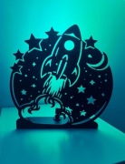 METALOWA LAMPKA RAKIETA W KOSMOSIE | Stal 2mm | LED RGB | Czarny Mat