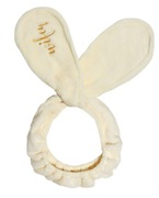 Opaska kosmetyczna "Wifey" – kremowa, wiązana, z haftowanym złotym napisem