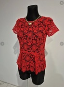 Baskinka bluzka ZARA ażurowa czerwona koronka