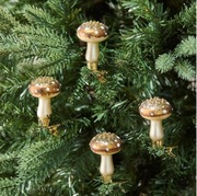 Złote Grzybki Bombki Szklane 4 sztuki 6 cm ozdoby choinkowe stroik na klips