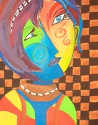 Akryl na drewnie ,abstrakcja