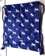 Plecak, worek granatowy w tęczowe jednorożce dla dziewczynki, LOOZZ