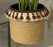 Doniczka osłonka na doniczkę boho frędzle handmade