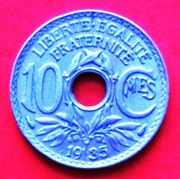 10 Centymów  1935  r  -  Francja    Gałąź oliwna    