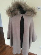 Sweter Ponczo Płaszcz R Uniwersalny S M L XL Futro Lis Kaszmir Wełna Beż