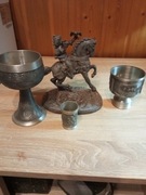 Starocie kielich,kieliszek,świecznik,oraz sokolnik.