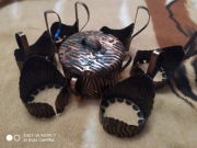 KOSZYKI DO SZKLANEK  Z CUKIERNIĄ - DESIGN PRL MIEDŹ KOMPLET