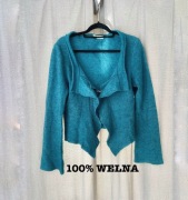 Sweter 100% wełna wool Casch L narzutka kardigan asymetryczny ciepły