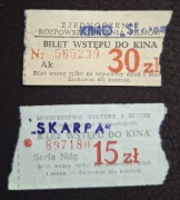 1980, 1981, Warszawa Kino Skarpa 2 bilety, 15zł i 30zł, stemple