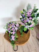 Komplet nagrobny stroik serce bukiet odcienie fioletu