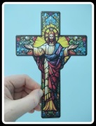 Nowy witraż dekoracja okienna  ozdoba religijna Krzyż Jezus na krzyżu