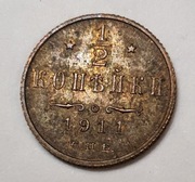 1/2 kopiejki 1911, Mikołaj II, mennicza