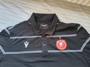 Koszulka polo MACRON Widzew Łódź RTS – czarna w paski, rozmiar L (duża M)