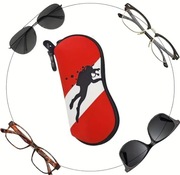 Etui na okulary – flaga nurkowa, motyw nurek, neoprenowe, z karabińczykiem