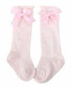 Bawełniane podkolanówki gładkie 0-2 9-14cm kokardka kokarda