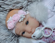 Opaska bezuciskowa handmade roczek wesele chrzest gumka różyczki piankowe