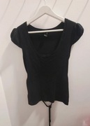 MANGO CZARNA BLUZKA NA KRÓTKI RĘKAWEK SWETERKOWA WIĄZANA 38 M