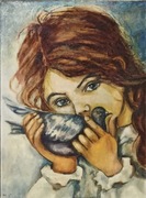 Dziewczynka z gołębiem - obraz olejny