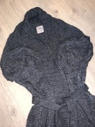 H&M grafitowy pleciony gruby kardigan wełna