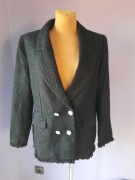 Żakiet plaszcz czarny krotki z fredzlami rozmiar42