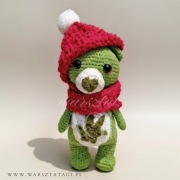 Miś przytulanka, handmade, prezent z liściem