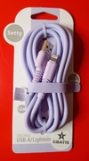 Kabel Setty USB-A do Lightning, 2,1A 1,5m, fioletowy, NOWY, solidny