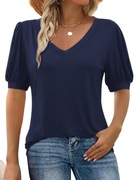 Elegancka koszulka damska, z krótkim rękawem, dekolt w serek, tunika XL