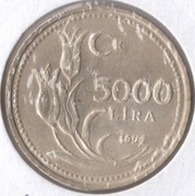 TURCJA 5000 lirów 1994, KM# 1025, AU