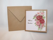 Kartka na urodziny czerwone róże kwiaty eko brązowa ręcznie malowana