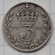 0407 Wielka Brytania 3 pensy 1912 srebro 