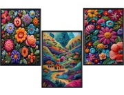 Plakaty folklor ,kolorowe, wzór wyszywanki  3 szt.- 50x70cm