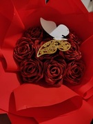 Bukiet Róża Kwiaty 9 szt. Bukiet ze wstążki satynowej, ręcznie wykonane