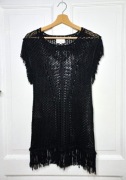 Czarny dziergany sweterek z frędzlami knitwear alternative goth