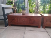 Drewniana komoda stolik kawowy indyjski 3 szuflady 110x51,5cm kolonialny