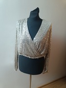 Imprezowa, Śliczna, efektowna bluzka cekinowa,kopertowa, r..M H&M