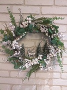 Wianek świąteczny biały z reniferem hand made CUDO