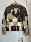 Kurtka skórzana remoneska patchwork skóra naturalna kolor brozowo-złota