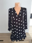 Zara czarna luźna rozkloszowana sukienka w kropki z długim rękawem XS