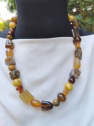 Promocja!Naszyjnik bursztyn bał.Agat Jadeit sr.925