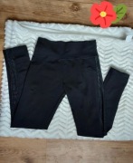 Spodnie legginsy lampasami czarne S 