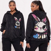 Bluza damska rozpinana z kapturem Grafit z królikiem –kolekcja Drogie Chiny