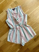 Letni bawełniany kombinezon w paski z wiązaniem Primark
