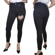 SPODNIE JEANSOWE Z SERCEM KRYSZTAŁOWYM CZARNE L